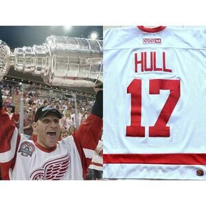 Brett HULL #17 Detroit Red Wings CCM AirKnit jersey XL white NHL hockey vintage